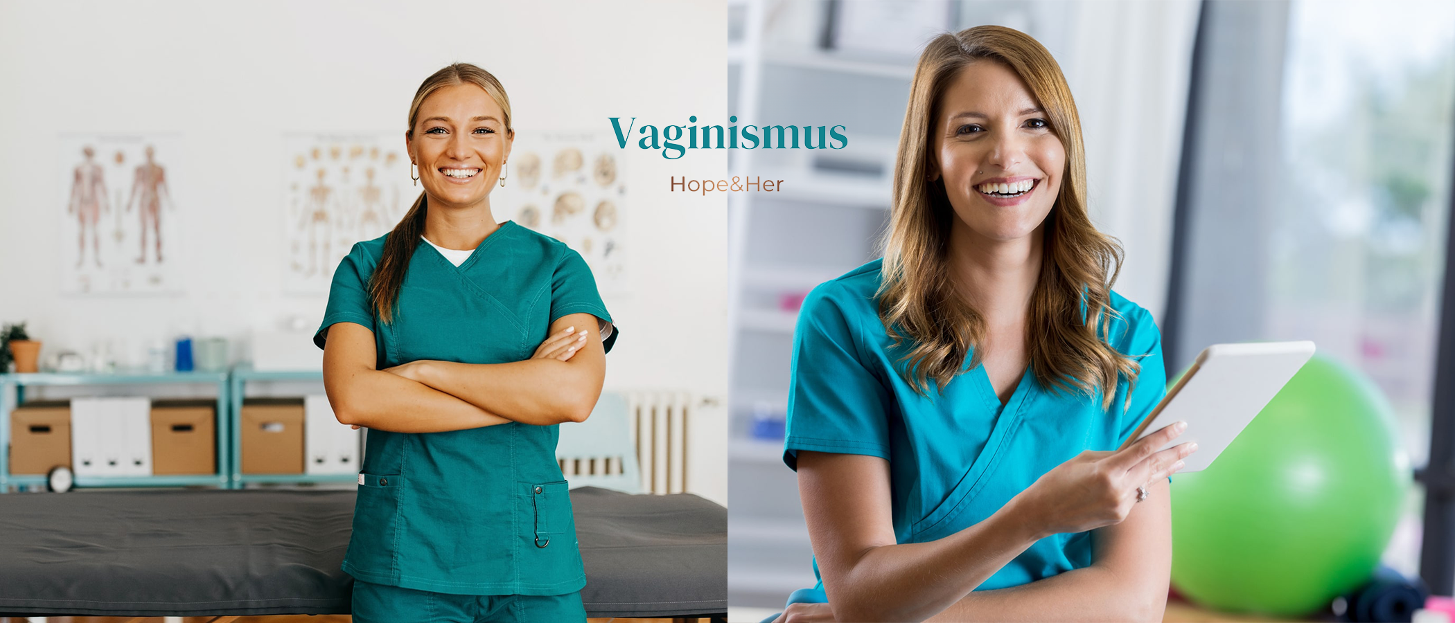 Vaginismus.com partner program main image, with two specialists for vaginismus and related conditions, along with the logo